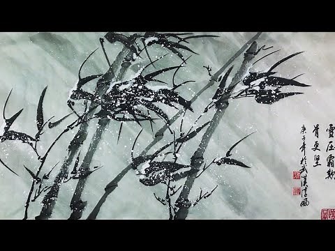 中國畫竹子創作過程，看完就能讓你畫出一幅漂亮的雪竹 _ 國畫 _手繪 _ 傳統文化 #竹子
