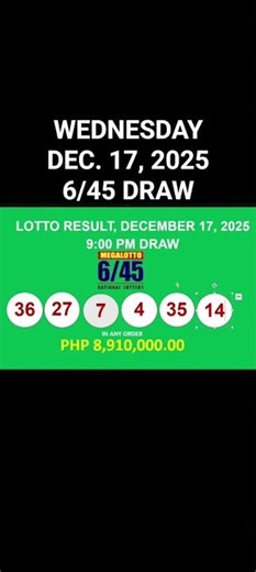 LOTTO RESULTS, 6/45 DRAW, DECEMBER 17, 2015@LottoResultTV15K