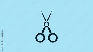 Blue Scissors hairdresser icon isolated on blue background. Hairdresser, fashion salon and barber sign. Barbershop symbol. 4K Video motion graphic animation