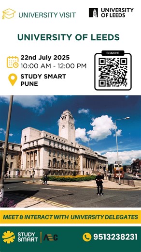 🎓 Meet University of Leeds, UK – at Study Smart Pune! 🇬🇧 Apply for Sep’25 Intake & interact 1-on-1 with: 🎙 University Delegate – University of Leeds 📅 22nd July 2025 | ⏰ 10:00 AM – 12:00 PM 📍 Study Smart Pune Office ( https://maps.app.goo.gl/5nXR9b8d4FDtFXdr6 ) 📝 Register Now: https://forms.gle/SkGuryDkDH3w5ctg8 Leeds at a Glance: - Top 75 in the World (QS 2025) - 39,000 students from 140 countries - Top 5 in the UK for Employer Reputation - Top Courses: Business, Engineering, Law, Data S