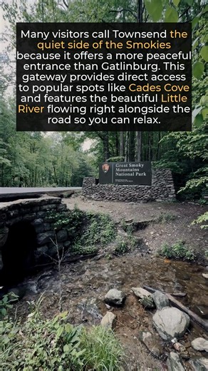 Starting a vacation in the Great Smoky Mountains National Park often begins with a stop at the iconic entrance sign. While many travelers rush through Gatlinburg or Pigeon Forge, the Townsend entrance offers a different pace. Locals know this area as the Quiet Side of the Smokies because it lacks the heavy traffic found elsewhere. Townsend provides the easiest access for families heading to Cades Cove. You can stop by the river to skip stones or just listen to the water rushing past. The lack of