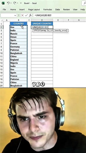 Unique function in just ten seconds, #exceltutorial #excelshortcuts #excel