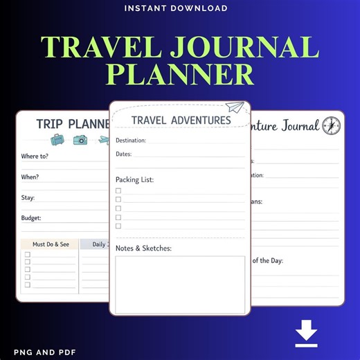 Travel Journal Planner Printable, Trip Organizer, Memory Tracker (PDF, PNG) - Instant Download - Etsy