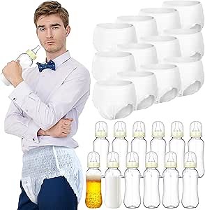 Hushee 12 Sets Funny Plastic Bottle Chug Baby Shower Games Diaper Feed Me Baby Shower Game Gender Reveal Race Gifts Decoration for Adults Boys Girls (White)