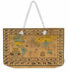 Dog Map of the World - Breeds of Dogs from around the World - For Dog Lovers - Antique Chart Weekender Tote Bag by Studio Grafiikka