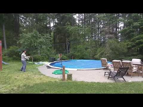 DIY solar cover removal from 24' round pool. Prototype. (See new video for final working version!)