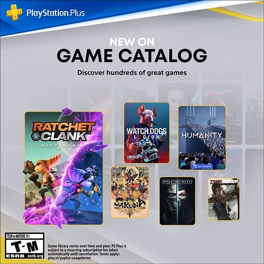 PlayStation on Instagram: "The PlayStation Plus Game Catalog for May includes: ➕ Ratchet & Clank: Rift Apart ➕ Humanity ➕ Watch Dogs: Legion ➕ Dishonored 2 … and more. See the full lineup at PS.Blog."