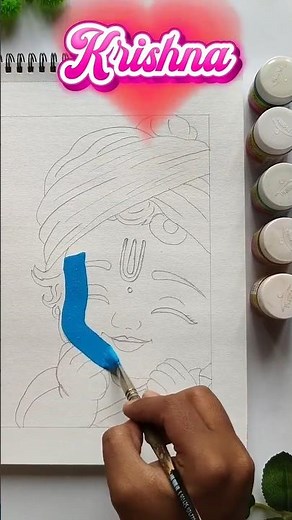 Easy Little Krishna Colouring Tutorial 🎨✨ Step by Step Cute Laddu Gopal Drawing for Beginners 💙🪔 #yt