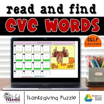 Thanksgiving CVC Words Games | Digital Puzzle | Short Vowel Phonics Practice