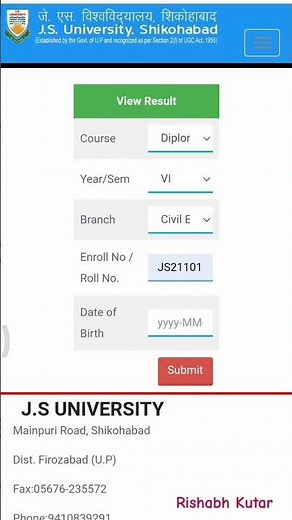 JS University result check online 2024 , Diploma, BTech, JS university result online kaise dekhe