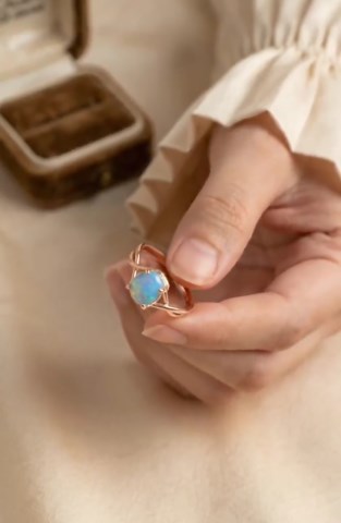 14k Gold Oval Opal Ring, Infinity Band, Vintage Inspired Stacking Jewelry - Etsy