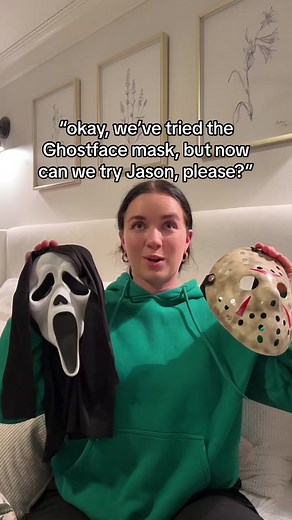 should we try a different one next? It is spooky season after all 💀 #ghostface #jasonvoorhees #booktokfyp #spookyseason #husbandsoftiktok #doorframelean
