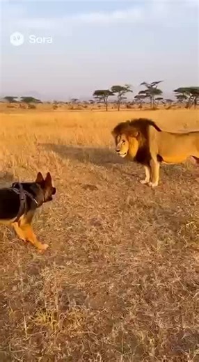 Dog chases LION away... Nobody saw this Coming😱🐕🦁 #sora2 #ai #soraai #dog ##lion #save #shorts #trending