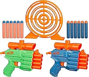 Nerf Elite 2.0 Face Off Target Set, Includes 2 Dart Blasters & Target & 12 Elite Nerf Darts, Toy Foam Blasters for Kids Outdoor Games