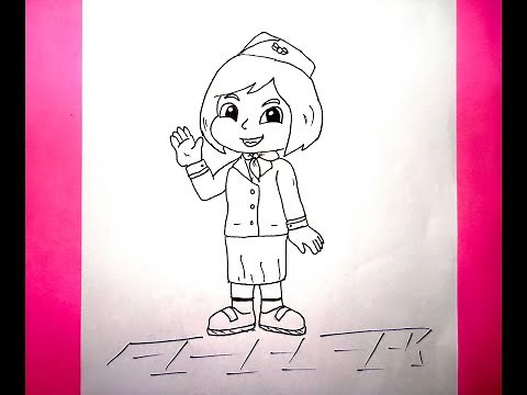 Flight attendant drawing easy | How to draw a flight attendant step by step | Air Hostess ✈👩