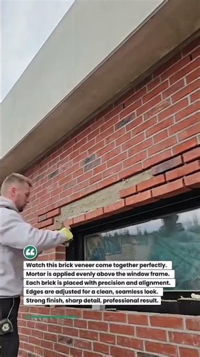 Clean Brick Veneer Install Above Window! #construction #brickwork #tools