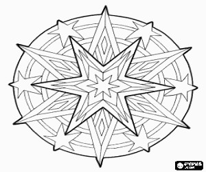 Christmas mandala with stars coloring page printable game