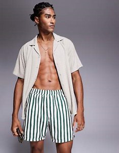 ASOS DESIGN swim shorts in mid length in green stripe | ASOS