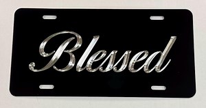 Blessed Car Tag Engraved License Plate Silver Diamond Etched on Black / Any Color Aluminum Metal Weatherproof Rustproof Great Christian Gift - Etsy