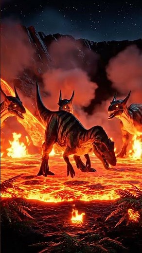 Lambeosaurus vs a river of flowing lava in a Prehistoric World