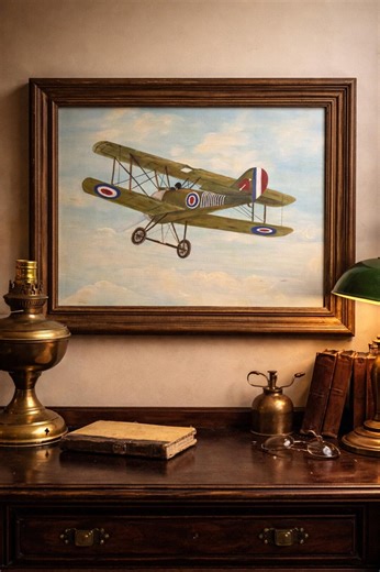Framed Biplane Painting, Aviation Wall Art, Airplane Decor for Study, Office or Nursery, Vintage Style Aircraft Artwork - Etsy