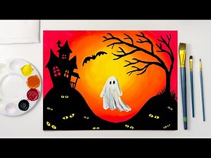 How to Paint Easy Halloween Ghost Painting Step by Step Tutorial for Kids and Beginners! 🦇👻