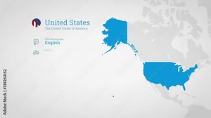 Animated infographics map with country's flag and profile. United