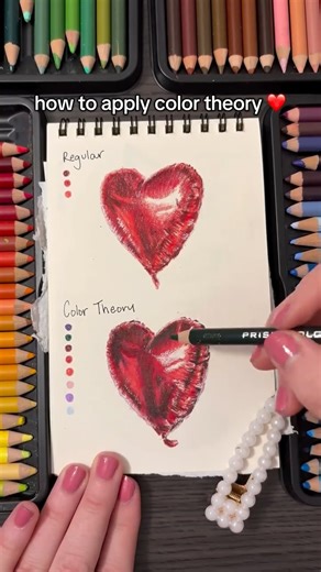 Creating the Chaos on Instagram: "Explaining how to use color theory! I use color theory a ton BUT wanted to break it down in case you weren’t sure what it is. Color theory basically is about how colors compliment each other and work color together to create shadows and emotions and blending etc etc. for a color theory red heart balloon I want dimension with, I start with GREEN and PURPLE not red. Let me know if you want more videos like this!!! ❤️ . . . #colortheory #arttutorial #balloon #drawi