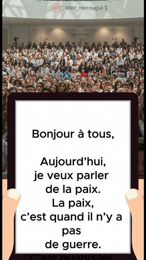 Parlez en public (1) : La paix ✌🏼 (texte niveau A1) apprendre la lecture rapide en français #تعلم_اللغة_الفرنسية #francaisfacile #lecture #french | Prof Med Merzougui1