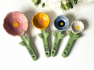 Floral Ceramic Measuring Spoons Set, Flower Shaped Measuring Spoons, Measuring Cups, Baking, Cute Ceramics, Cottagecore Kitchen Decor, Gift - Etsy Australia