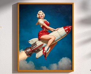 Atomic Blonde Rides Again, 1950's Vintage Retro Space Age Women Girl Retro Futurism Pinup Science Fiction Patriotic Art Decor Print Poster - Etsy