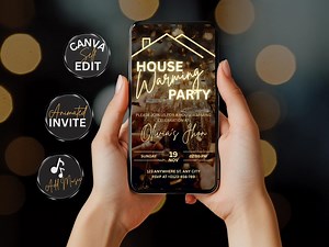 Digital Housewarming Party Invitation, Animated House Warming Invite for Women, Gold New Apartment Home Evite, Self Editable Template Ecard - Etsy