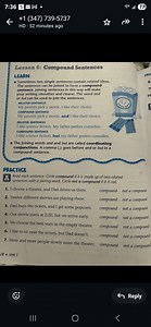 Lesson 6: Compound SentencesLEARNSometimes two simple sente... | Filo