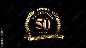 Luxurious 50th Anniversary Celebration. Golden 50 Years Anniversary Animation in Gold Color on the Transparent Background, Alpha Channel. Great for greetings, celebrations, events, and gifts.