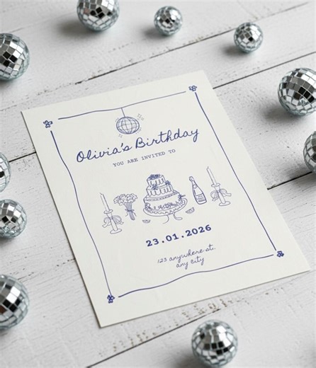 Editable Birthday Invitation Template, Birthday Party Invite, Neutral Beige Blue Aesthetic Birthday Invitation, Printable Party Card - Etsy