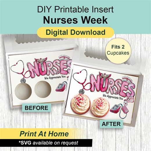 Pink Nurses Week Cupcake Insert, Appreciation Gift Box, 2 Standard Cupcakes, DIY Print at Home Template, Presale Bakery Packaging Idea - Etsy