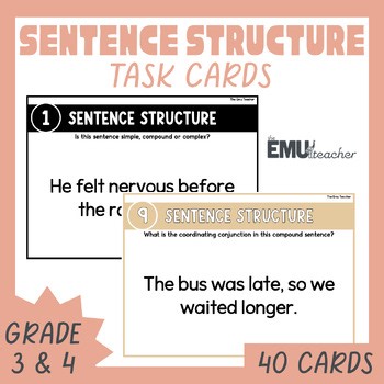 Sentence Structure Task Cards Simple Compound Complex & Conjunctions