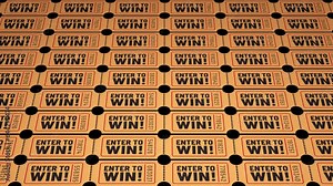 Enter To Win Contest Win Prize Get Tickets 3D Animation - Multiple Raffle Ticket Sliding left and right with a seamless loop