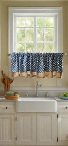 French Country Valance: Blue & White Linen Blend Cottage Curtain - Etsy