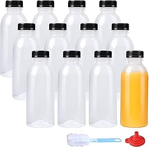 zmybcpack 12 Pack 12oz PP Heat-Resistant Plastic Juice Bottles With Caps-Plastic Smoothie Bottles-Reusable Bulk Beverage Containers with Lids For Juice, Beverage(Dishwasher Safe)