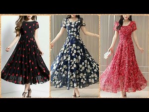 Beautiful Floral Printed Chiffon Frocks Designs For Ladies//Casual + partywear