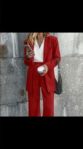 Elegant Women's Blazer Set - Two Piece Business Suit with Wide Leg Pants