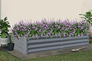 Domi Galvanized Raised Garden Bed, Outdoor Planter Garden Boxes Large Metal Planter Box for Gardening Vegetables Fruits Flowers, Dark Grey(6x3x1ft)