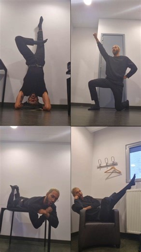 The singers of the Anuna Collective can sing in any position as @noah.thys demonstrates in the opening to Michael McGlynn's banger Hinbarra. @systirofficial maybe not exactly in these positions but maybe for one of their Chinese dates starting next week. Incidentally, Noah will be singing this in Belfast with the guys of @manam_men on the 26th of this month. See manam.ie/live for tix | ANÚNA