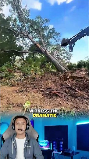 Giant Tree Falls! The Moment an Excavator Tore It Down