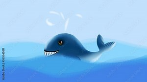 Whale cartoon animation in the sea. 4k