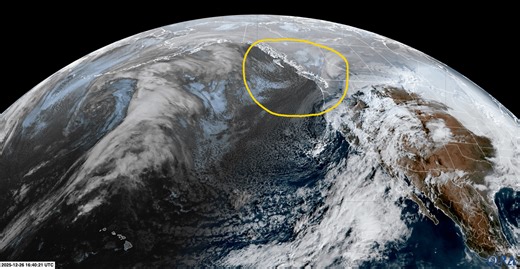 The next weather system, which is to spin up into a significant winter storm--BUT TRACK NORTH OF CHICAGO as it does---is diving southeastward out of the Gulf of Alaska into the Pacific Northwest. You can see a "curl" in the clouds coming off the Pacific near Vancouver Island in Canada. | Tom Skilling