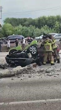 Overturned Car Torn Apart to Free Women Trapped After Overpass Plunge #shorts
