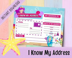 I Know My Address Worksheet - Mermaid | Learn Your Address | Preschool | Kindergarten | 1st Grade | Printable - Etsy Canada
