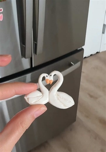 Cute Polymer Clay Swan Magnets for Valentine's Day